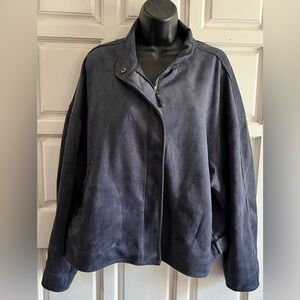 Max Studio Navy Bomber Faux Suede Jacket Large